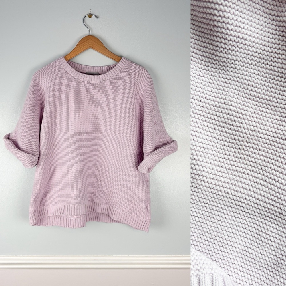 Pure Collection Lilac Crew Neck Sweater Organic Cotton Stitch Interest Top Sz L